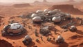 Humans and Robots Constructing a New Settlement on Mars with Advanced Machinery and Habitat Modules, Generative AI 1