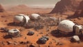 Humans and Robots Constructing a New Settlement on Mars with Advanced Machinery and Habitat Modules, Generative AI 2