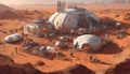Humans and Robots Constructing a New Settlement on Mars with Advanced Machinery and Habitat Modules, Generative AI 3