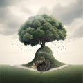 Humans and tree, landcapes and skyes Royalty Free Stock Photo