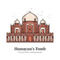 Humayun Tomb Indian Landmark Iconic Cartoon Illustration