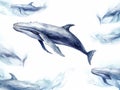 Humback whale Seamless watercolor pattern  Made With Generative AI illustration Royalty Free Stock Photo