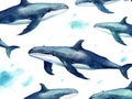 Humback whale Seamless watercolor pattern  Made With Generative AI illustration Royalty Free Stock Photo