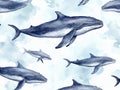 Humback whale Seamless watercolor pattern  Made With Generative AI illustration Royalty Free Stock Photo