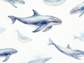 Humback whale Seamless watercolor pattern  Made With Generative AI illustration Royalty Free Stock Photo
