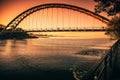 Humber Bay Arch Bridge seen above Lake Ontario reflecting the beautiful sunset sky Royalty Free Stock Photo