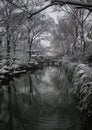 Humble Administrator`s Garden pond in snow, ancient suzhou, china Royalty Free Stock Photo