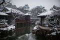 Humble Administrator`s Garden in snow, ancient suzhou, china Royalty Free Stock Photo