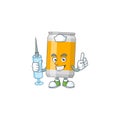 A humble Nurse beer can Cartoon character holding syringe Royalty Free Stock Photo