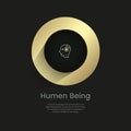 Humen being icon, luxury circles diagram of work flow, options infographic elements design, vector illustration. Golden and