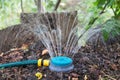 Humidification compost pile using sprinkler Royalty Free Stock Photo