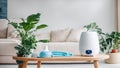 Humidifier in the living room, plants flowerpots fresh