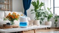 Humidifier in the living room, plants flowerpots fresh room comfort health