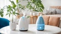 Humidifier in the living room, plants flowerpots