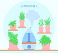 Humidifier with plants. Healthcare concept on blue background