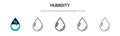 Humidity icon in filled, thin line, outline and stroke style. Vector illustration of two colored and black humidity vector icons Royalty Free Stock Photo