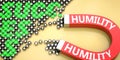 Humility attracts success - pictured as word Humility on a magnet to symbolize that Humility can cause or contribute to achieving