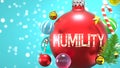 Humility and Xmas holidays, pictured as abstract Christmas ornament ball with word Humility to symbolize the connection and