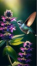 a Humming bird and Bugleweed flowers