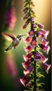 a Humming bird and Foxglove flowers