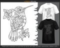 Humming bird mandala arts isolated on black and white t shirt
