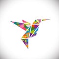 Humming bird symbol with colorful geometric graphic in triangle concept isolated white background, vector & illustration Royalty Free Stock Photo