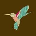 Hummingbird abstract blue wing on brown background