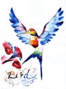 hummingbird bird icon graphic, icon, watercolor drawing, line, p Royalty Free Stock Photo