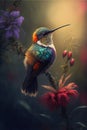 Hummingbird close up, coloful bird. Generative Ai Royalty Free Stock Photo