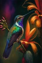 Hummingbird close up, coloful bird. Generative Ai Royalty Free Stock Photo