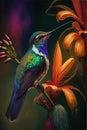 Hummingbird close up, coloful bird. Generative Ai