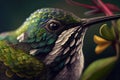 Hummingbird, close up, macro, detailed. Portrait of colorful bird, wildlife
