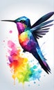 Hummingbird Colorful Watercolor Animal Artwork Digital Graphic Design Poster Gift Card Template