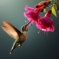 Hummingbird feeding on a hibiscus flower, Generative AI