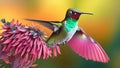 Hummingbird in Flight, a gorgeous depiction of the theme of color and grace. Royalty Free Stock Photo