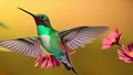 Hummingbird in Flight, a gorgeous depiction of the theme of color and grace. Royalty Free Stock Photo