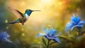 Hummingbird. Flight of a hummingbird over a flower. Fantastic colored tropics. Selective focus. AI generated Royalty Free Stock Photo