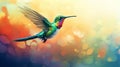 Colorful Rainbow Hummingbird Illustration In The Style Of Cyril Rolando