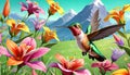 Hummingbird flower blossom nectar mountain background