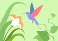 Hummingbird flower habitat flat cartoon vector wild animal bird Royalty Free Stock Photo