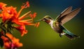 Hummingbird Flying Near Flower