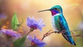 Hummingbird. Hummingbird flying over a flower. Fantastic colored tropics. AI generated Royalty Free Stock Photo