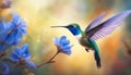 Hummingbird. Hummingbird flying over a flower. Fantastic colored tropics. Selective focus. AI generated Royalty Free Stock Photo