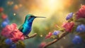 Hummingbird. Hummingbird flying over a flower. Fantastic tropics. Selective focus. AI generated Royalty Free Stock Photo