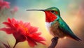 Hummingbird. Hummingbird flying over a red flower. Fantastic colored tropics. AI generated Royalty Free Stock Photo