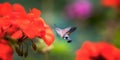 An hummingbird hawk-moth Macroglossum stellatarum feeding nectar from woolly thistle flower Royalty Free Stock Photo