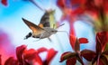 An hummingbird hawk-moth Macroglossum stellatarum feeding nectar from woolly thistle flower Royalty Free Stock Photo