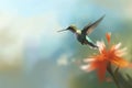 Hummingbird Hovering Near Flower