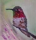 Hummingbird. Hummingbird photo. Painting. Hummingbird painting. Bird. Small bird. Photo of the painting. Nature. Bird oil. Humming Royalty Free Stock Photo