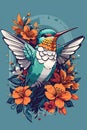 hummingbird illustration with beautiful colorful flower illustrations